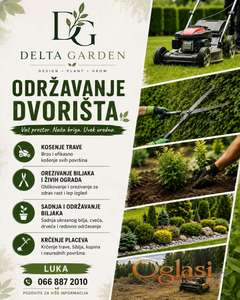 🌿 DELTA GARDEN – JESENJE UREĐENJE DVORIŠTA  Vreme je da sredite dvorište pre zime.  • košenje i sređivanje travnjaka • orezivanje ukrasnog bilja i živih ograda • uklanjanje korova • sadnja biljaka i formiranje novih gredica • prihrana biljaka • zaštita od bolesti i štetočina • kompletno sezonsko održavanje dvorišta  📍 Beograd i okolina 📞 Za dogovor i procenu radova pozovite/pošaljite poruku.