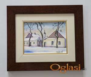 Ulje na lesonitu - Malo selo, prelepa slika!