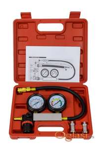 Tester pritiska i gubitka kompresije  Potpuno nov profesionalni leak down tester za dijagnostiku motora. Set sadrži dva precizna manometra, regulator pritiska, kvalitetna creva i adaptere, sve smešteno u čvrstom plastičnom koferu. Pogodan za benzinske i dizel motore (sa odgovarajućim adapterima), idealan za otkrivanje curenja kompresije, istrošenih karika, ventila ili dihtunga glave.  Spreman za rad, odličan za servise i kućnu upotrebu.  Ukoliko zelite da porucite Posaljite poruku  1 Ime i prezime 2 Ulica i broj 3 Mesto i postanski broj 4 Broj telefona za kontakt