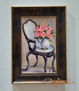 Ulje na platnu - Ruze na stolici