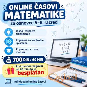 ONLINE ČASOVI MATEMATIKE ZA OSNOVCE | 5–8. RAZRED | 700 DIN