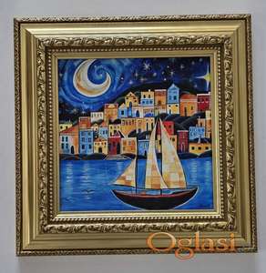 Zlatna noc na moru - akril na platnu