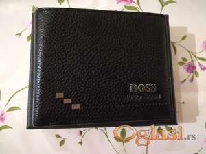 Novi muski kozni markirani novcanik Hugo Boss u crnoj boji Novo