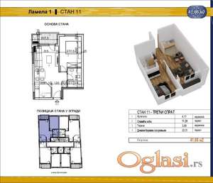 Dvosoban stan 42 m², Salajka, Novi Sad, 3. sprat!