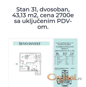 Novi Sad, Petrovaradin, odličan dvosoban stan, 43,13m2, direktno od investitora! Cena 116 450e sa uračunatim PDV-om.