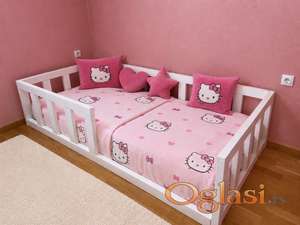 MONTESSORI / PODNI BELI DEČIJI KREVET 90×190 cm