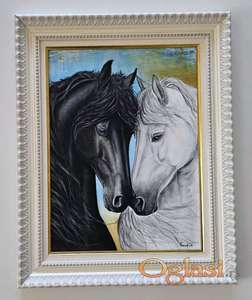 Slika - Crni i Beli konj, akril na platnu.