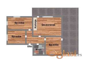 Trosoban 56m2 sa terasom od 63m2, Telep