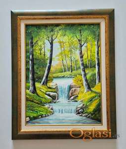 Ulje na platnu - Sumski vodopad, prelepa slika!