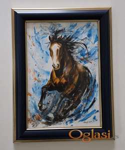 Braon Konj, akrila na papiru. Prelepa slika!