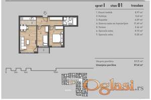 Trosoban stan na prodaju , Salajka, 57m² – Novi Sad