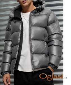 RueChic Men High Collar 2 Zipper Shiny Fabric Regular Padded Coat