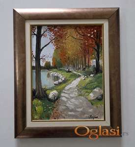 Ulje na platnu - Jesenja staza uz jezero