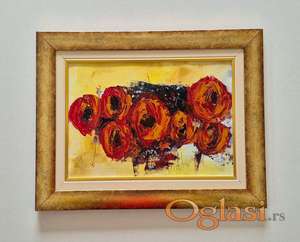 Ulje na platnu - Crveni cvetovi, prelepo!