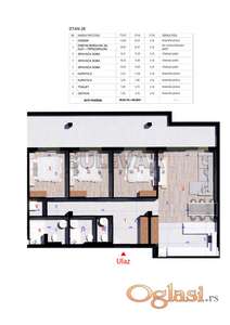 Penthaus sa tri spavaće sobe, dva kupatila, ostavom i toaletom - Kragujevac, Aerodrom, 86,35 m2 plus terasa 28,50 m2, u izgradnji