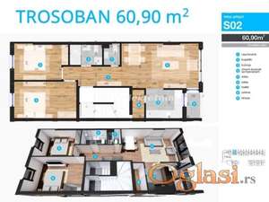 Južni Telep-Trosoban stan 61 m2 u Izgradnji-povrat PDV-065/385 8880