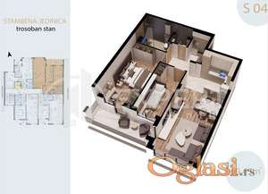Trosoban  stan  u  novogradnji, Bul.Sv.Pantelejmona, III sprat, lift, 69,45 m2