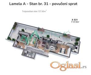 Novi Sad, Telep- Nov troiposoban stan, 128 m2. 