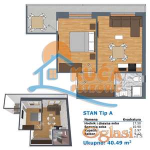 Jednoiposoban  stan, novo, Durlan, parking, prizemlje, 36 m2