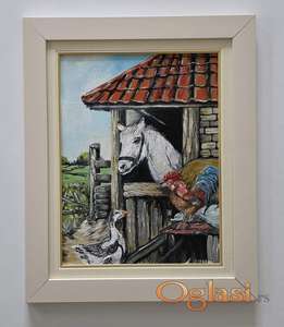 Ulje na lesonitu - Seoska druzina, prelepa slika!