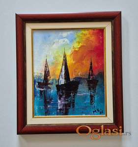 Ulje na platnu - Jedrenjaci i boje neba