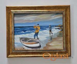 Ulje na lesonitu - Dva ribara, prelepa slika!