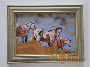 Ulje na kartonu - Konji