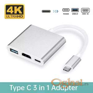 3 u 1 multi Adapter sa Type-C na HDMI,USB,Type-C
