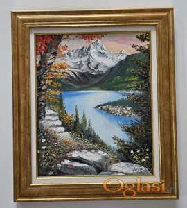 Ulje na platnu - Jesen na planinskom jezeru