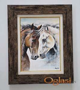 Slika - Zaljubljeni konji, akril na platnu.