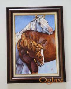 Ulje na platnu - Konji u zagrljaju, prelepa slika!