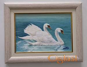 Ulje na platnu - Dva labuda, prelepa slika!