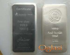 Kupujem srebrne poluge od 500g i 1kg