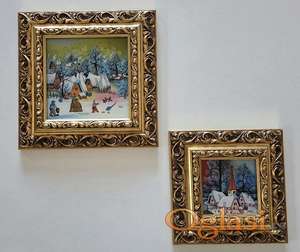 Naiva, ulje na staklu - Zima. 2 slike