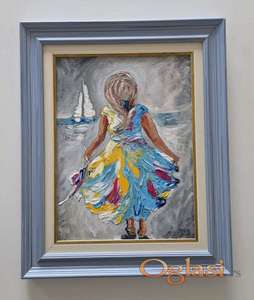 Ulje na platnu - Mala devojcica i more