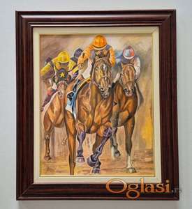 Ulje na platnu - Trka konja, prelepa slika!